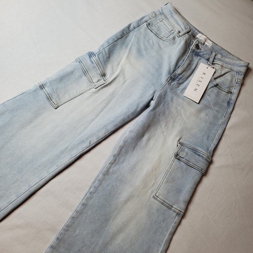 Risen Jeans Women Size 30 NWT High Rise Wide Leg Cargo Jean Light Blue RDP5528